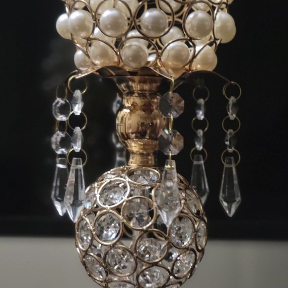 Set of Two 14" Tall Golden Gold Crystal Candlesticks Holders for Home Decor - Picture 7 of 8